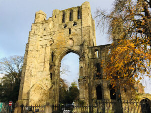 Kelso Abbey on Borders Abbeys Way in Scottish Borders with Lets Go Walking